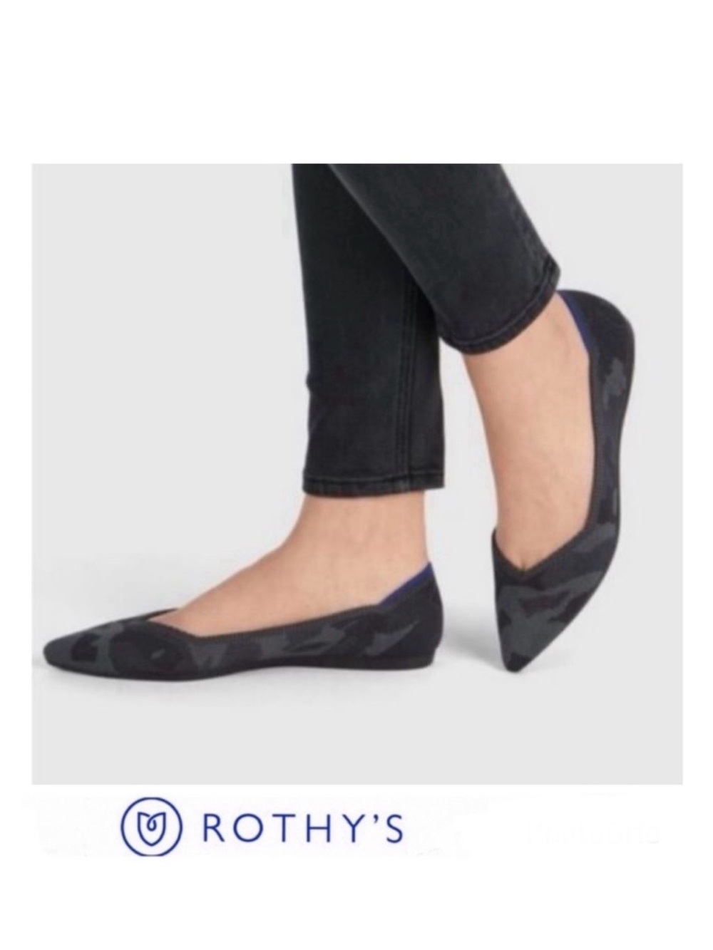 ROTHY’S The Point Gray Camouflage Print Pointed Toe Slip On Ballet Flats Sz 9.5